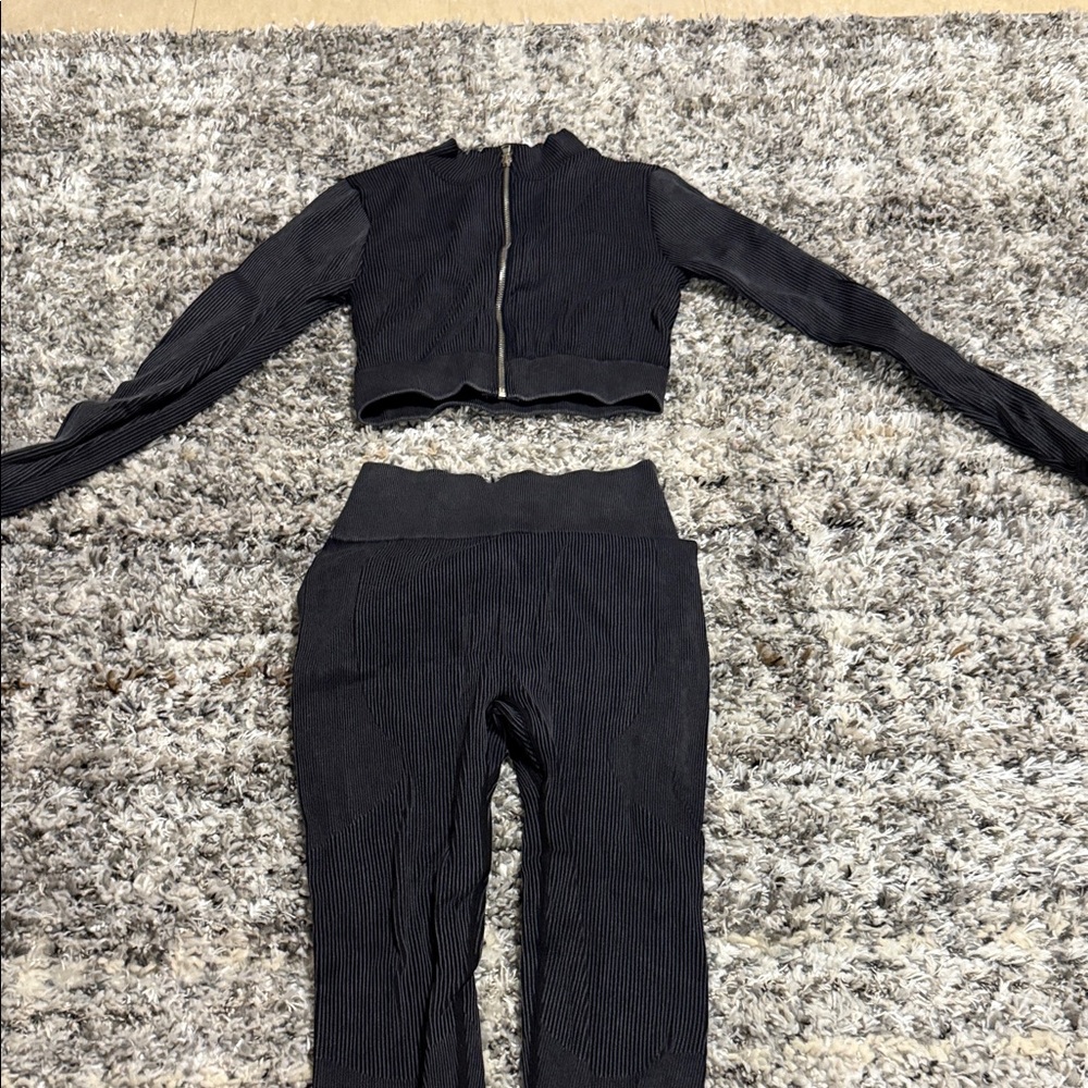 Elegant Black Textured Two-Piece Set